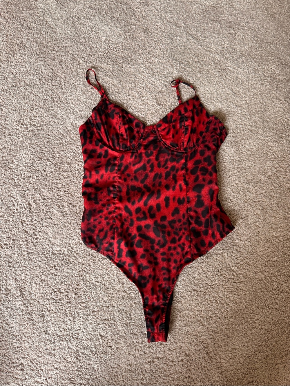 superdown Red & Black Leopard Print Bodysuit